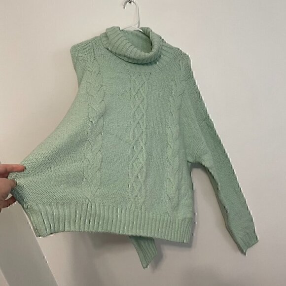 BP NORDSTROM Cozy Cable Knit Turtleneck Sweater Mint Green Chunky Knit Winter L - Picture 9 of 13